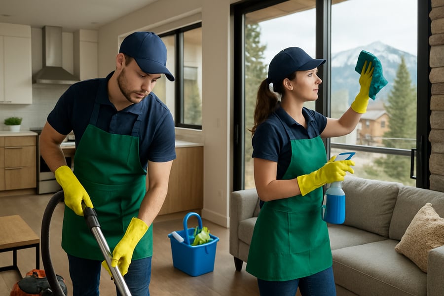 Professional cleaners working in a modern Colorado home Professional cleaners working in a modern Colorado home